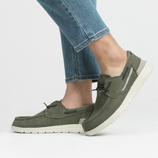Minimalist Men's Slip On  Canvas Loafers - OLIVE GREEN - 6